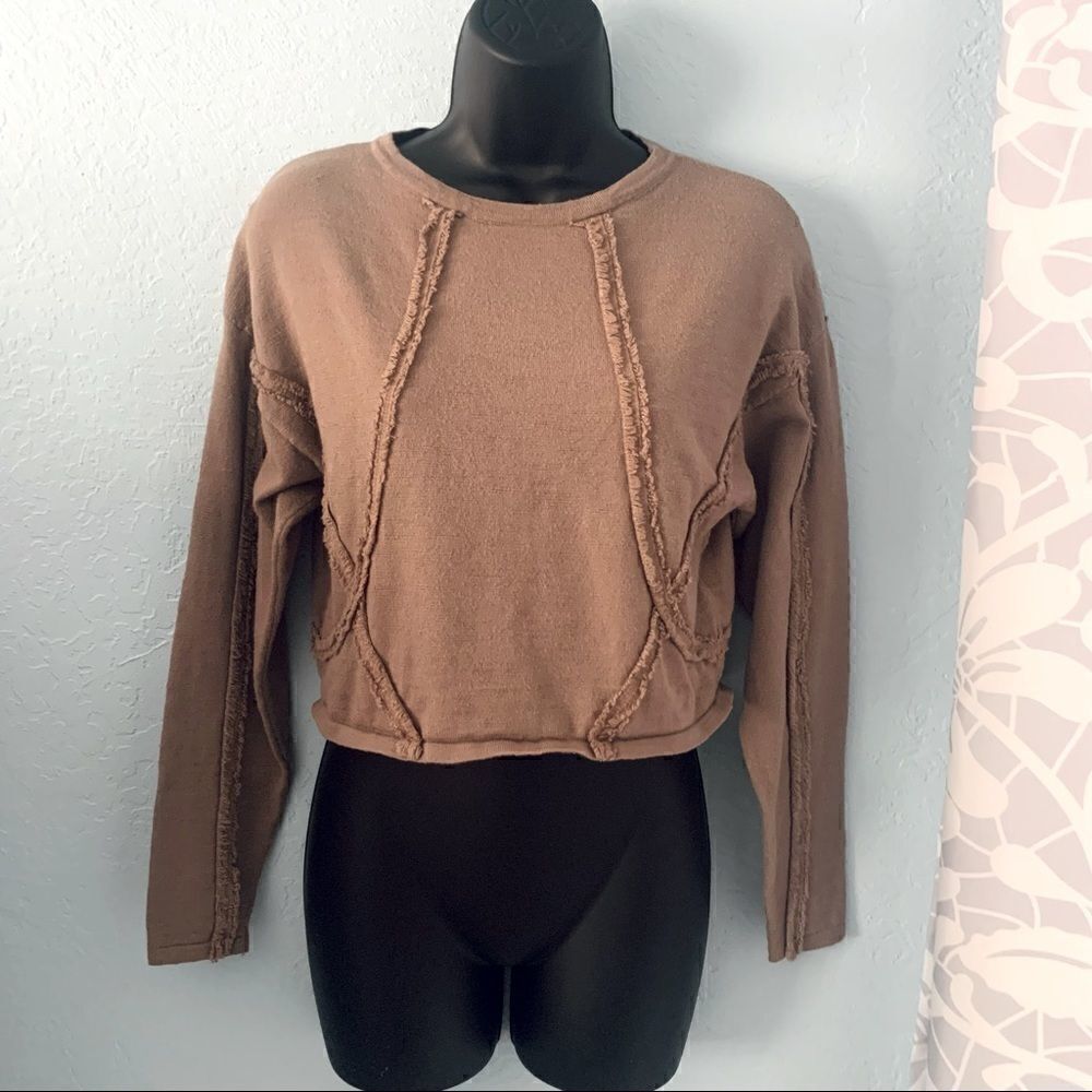 Amaryllis Brown Fringed Crop Top Size Small - Picture 1 of 9